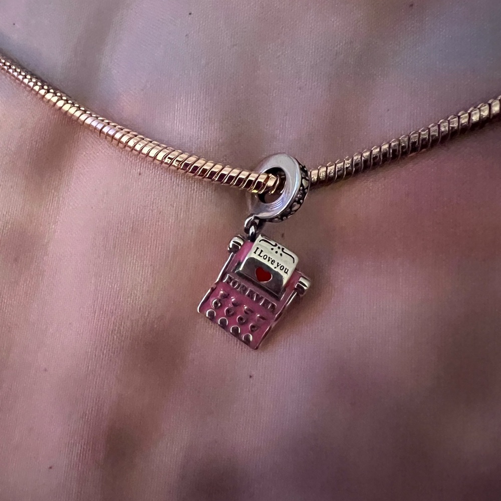 Silver & Pink Dangle Typewriter Charm "I love you forever" & "You Are My… - Picture 6 of 7